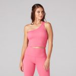 seersucker one shoulder bra hot pink texture
