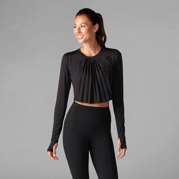 pleated long sleeve top ebony