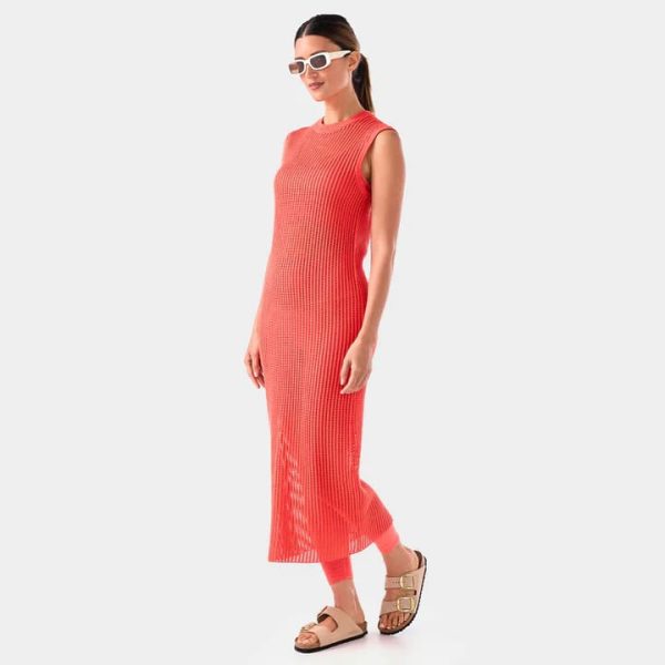Retreat Sleeveless Open Knit Dress hot coral